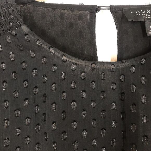 Laundry By Shelli Segal Women's Black Dot Blouse Size Medium Long Sleeve Ruffle - Picture 5 of 10